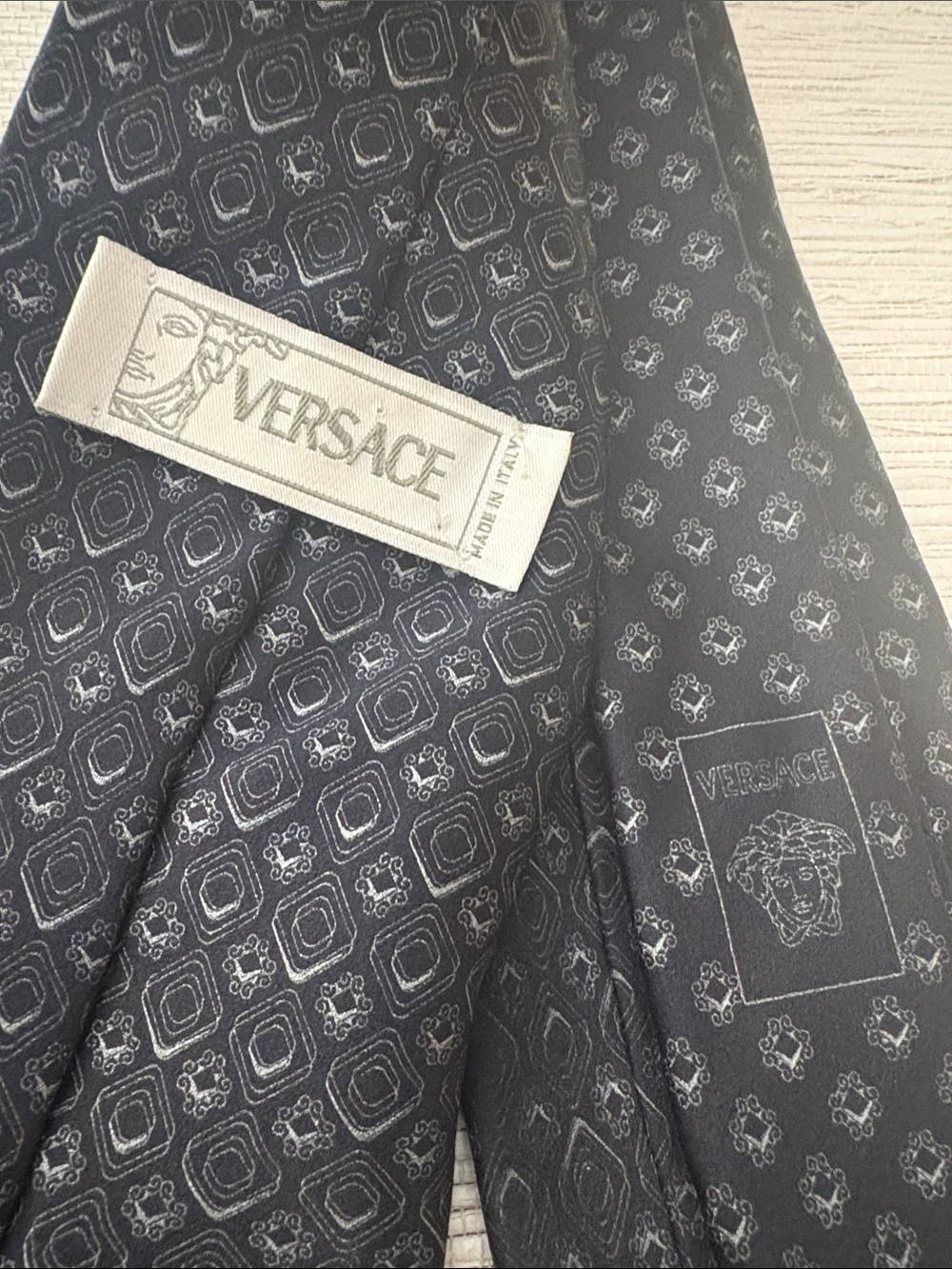 Versace Black Geometric Silk Tie